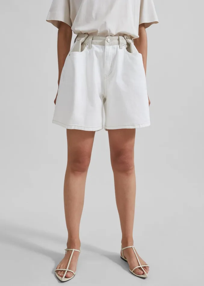 The Frankie Shop Bottoms Hayla Contrast Denim Shorts 8211 Off WhiteBeige 8211 Women