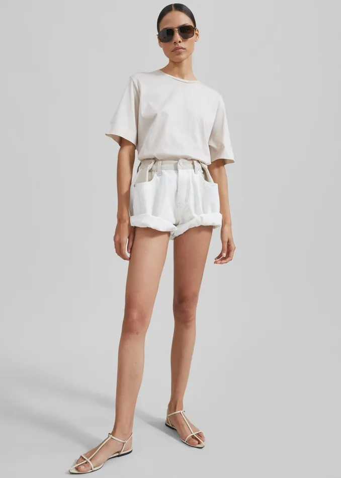 The Frankie Shop Bottoms Hayla Contrast Denim Shorts 8211 Off WhiteBeige 8211 Women