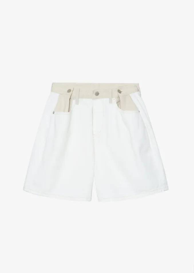 The Frankie Shop Bottoms Hayla Contrast Denim Shorts 8211 Off WhiteBeige 8211 Women