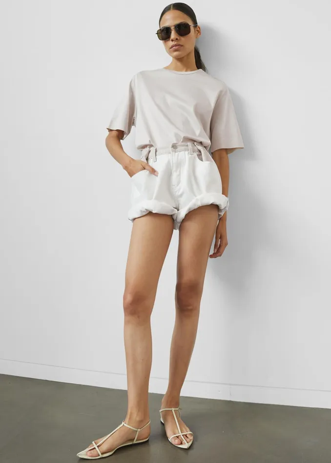 The Frankie Shop Bottoms Hayla Contrast Denim Shorts 8211 Off WhiteBeige 8211 Women