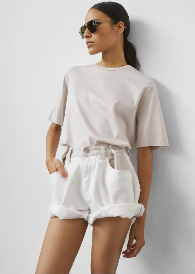 The Frankie Shop Bottoms Hayla Contrast Denim Shorts 8211 Off WhiteBeige 8211 Women