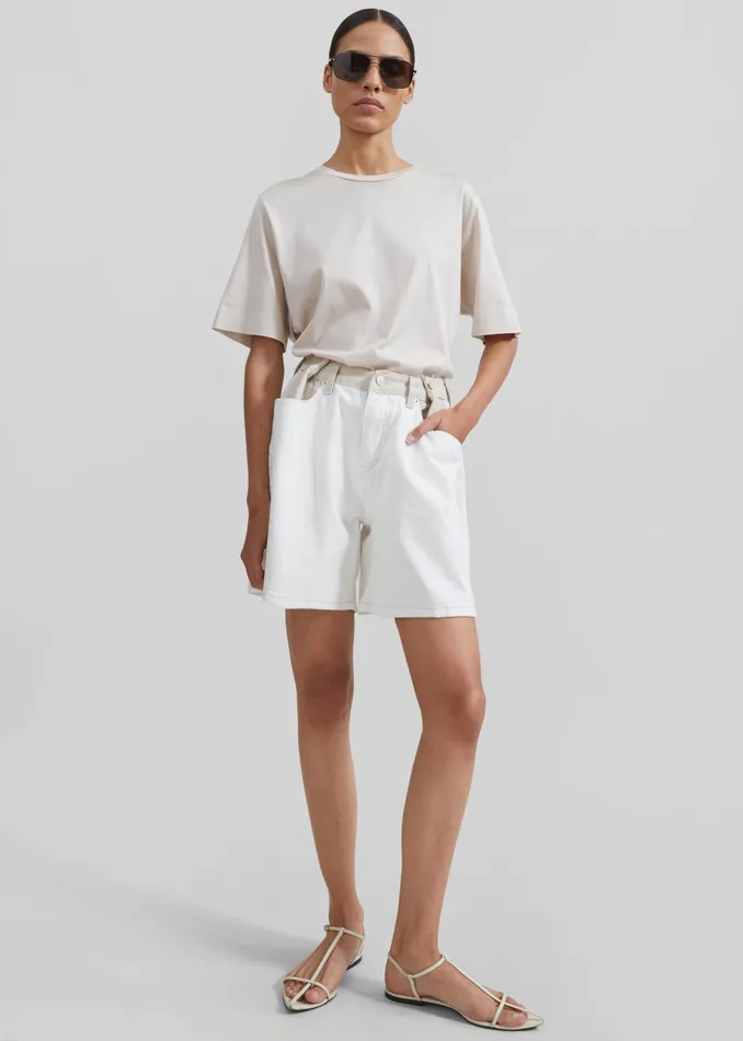 The Frankie Shop Bottoms Hayla Contrast Denim Shorts 8211 Off WhiteBeige 8211 Women
