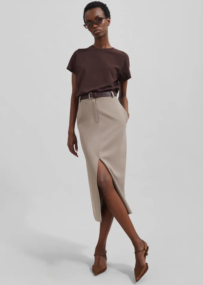 The Frankie Shop Bottoms Jacey Midi Slit Skirt 8211 Beige 8211 Women