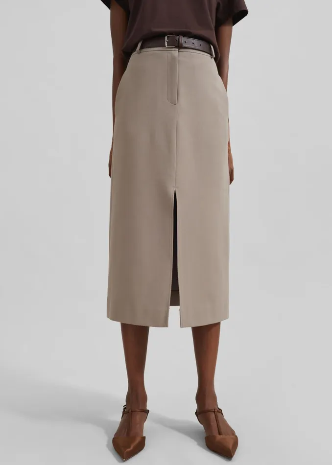 The Frankie Shop Bottoms Jacey Midi Slit Skirt 8211 Beige 8211 Women