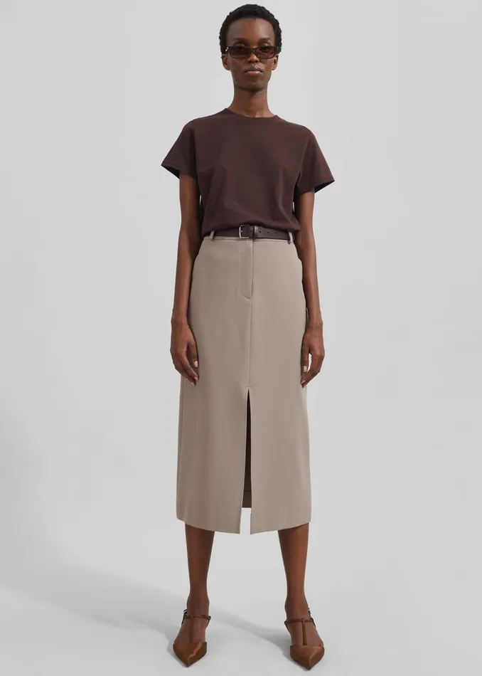 The Frankie Shop Bottoms Jacey Midi Slit Skirt 8211 Beige 8211 Women