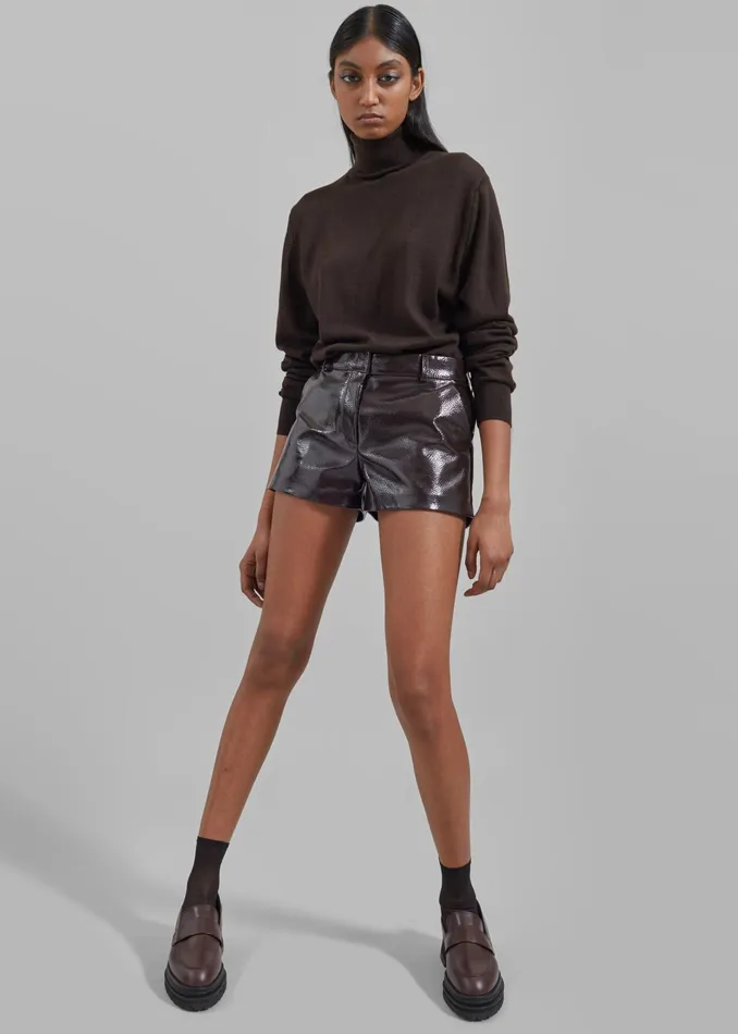 The Frankie Shop Bottoms Kate Crackled Faux Leather Mini Shorts 8211 Brown 8211 Women The Frankie Shop Bottoms Kate Crackled Faux Leather Mini Shorts 8211 Brown 8211 Women
