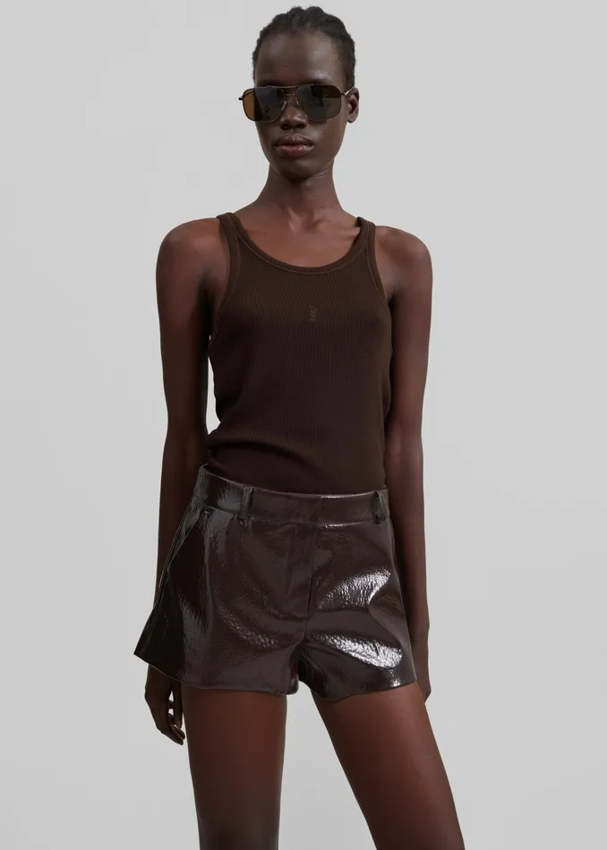 The Frankie Shop Bottoms Kate Crackled Faux Leather Mini Shorts 8211 Brown 8211 Women