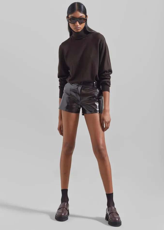 The Frankie Shop Bottoms Kate Crackled Faux Leather Mini Shorts 8211 Brown 8211 Women