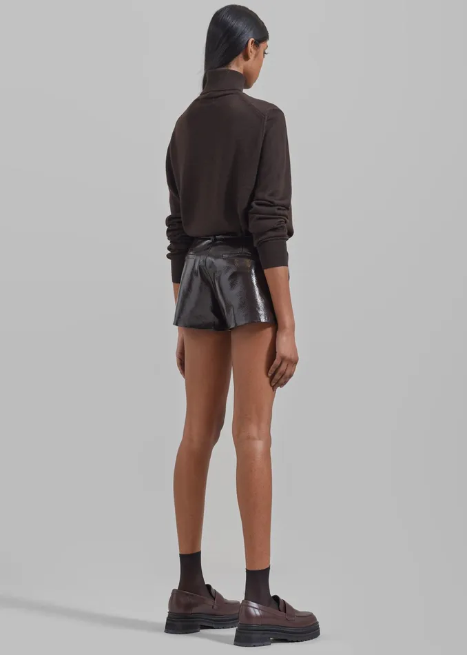 The Frankie Shop Bottoms Kate Crackled Faux Leather Mini Shorts 8211 Brown 8211 Women