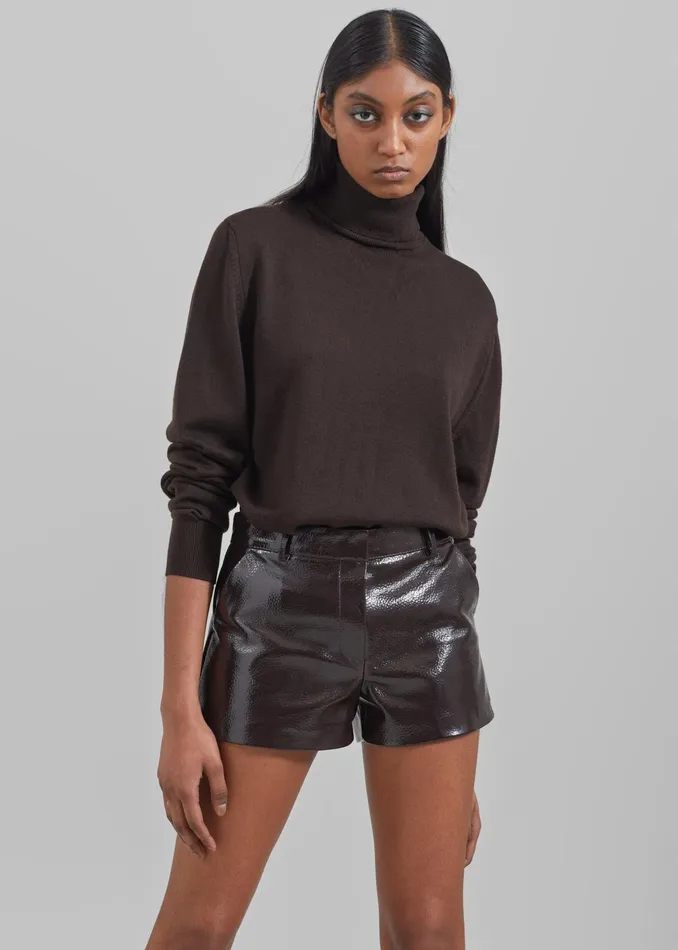 The Frankie Shop Bottoms Kate Crackled Faux Leather Mini Shorts 8211 Brown 8211 Women
