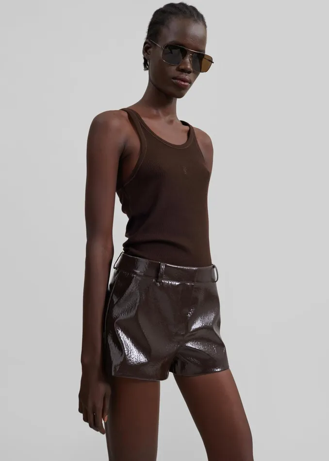 The Frankie Shop Bottoms Kate Crackled Faux Leather Mini Shorts 8211 Brown 8211 Women