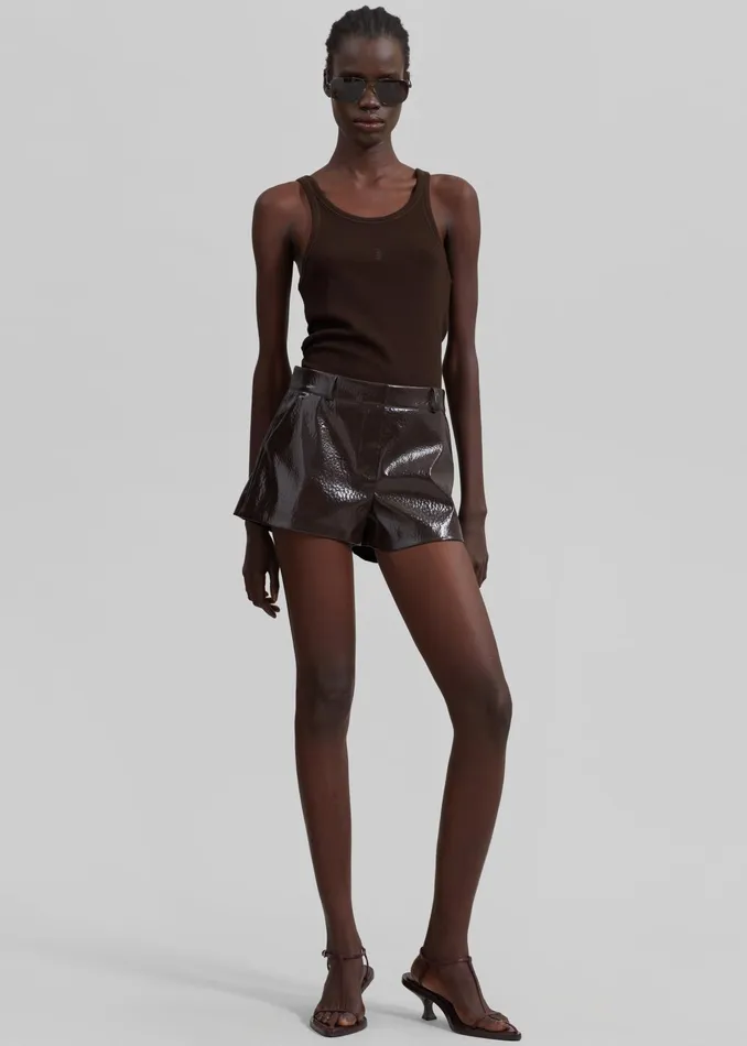 The Frankie Shop Bottoms Kate Crackled Faux Leather Mini Shorts 8211 Brown 8211 Women