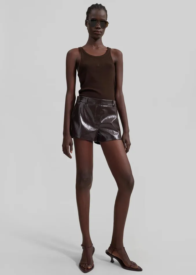The Frankie Shop Bottoms Kate Crackled Faux Leather Mini Shorts 8211 Brown 8211 Women