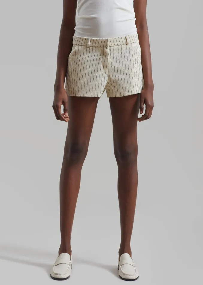 The Frankie Shop Bottoms Kate Twill Mini Shorts 8211 Light BeigeBlack Pinstripe 8211 Women