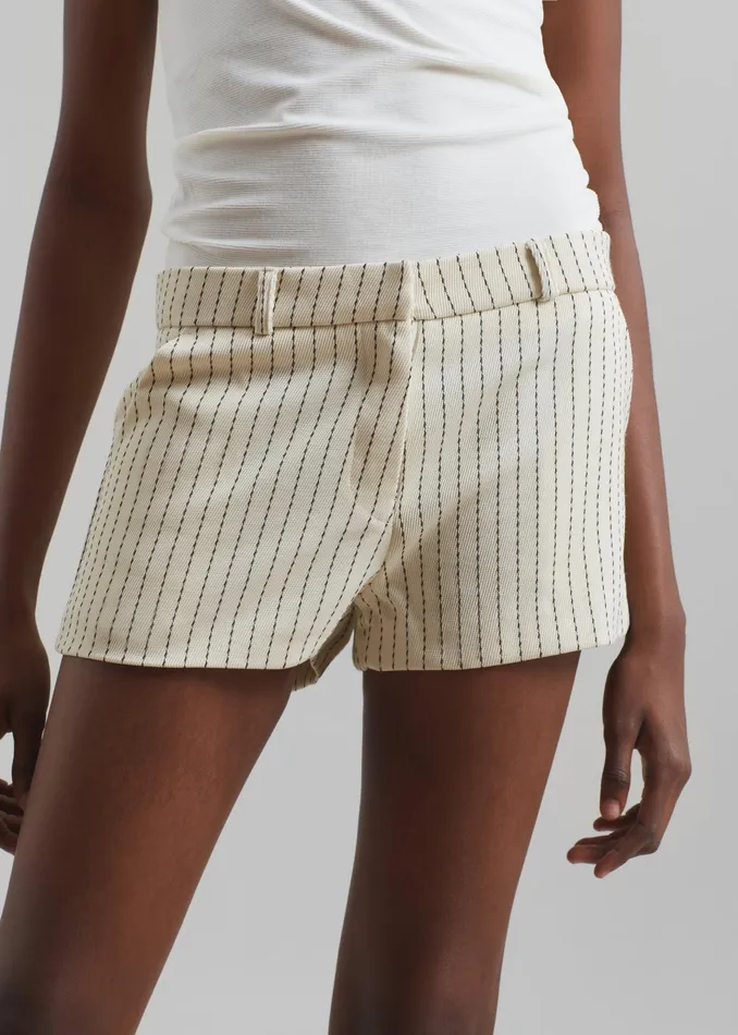 The Frankie Shop Bottoms Kate Twill Mini Shorts 8211 Light BeigeBlack Pinstripe 8211 Women
