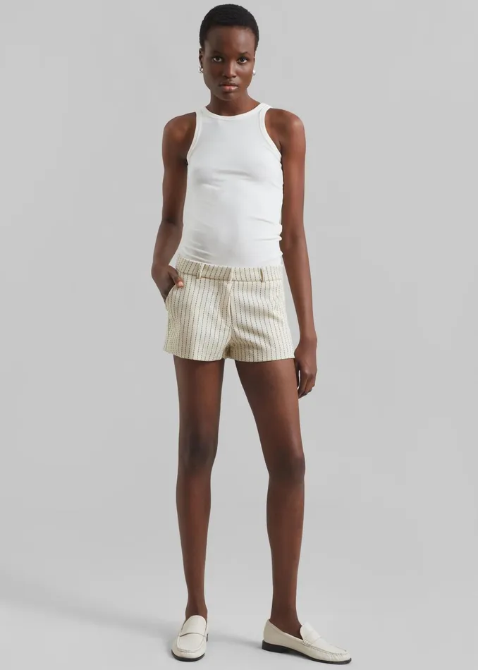 The Frankie Shop Bottoms Kate Twill Mini Shorts 8211 Light BeigeBlack Pinstripe 8211 Women