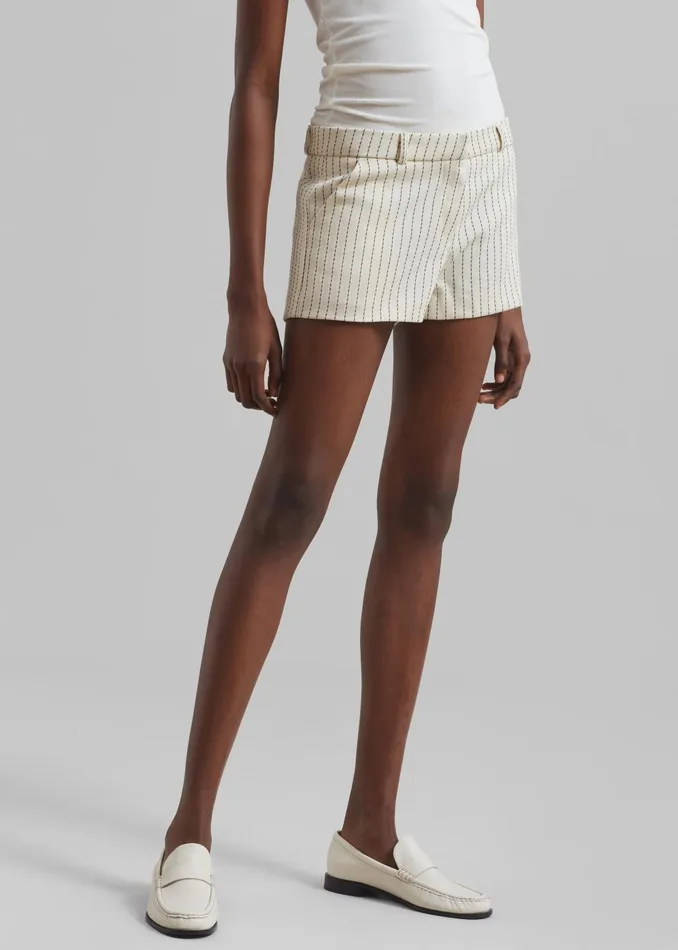 The Frankie Shop Bottoms Kate Twill Mini Shorts 8211 Light BeigeBlack Pinstripe 8211 Women