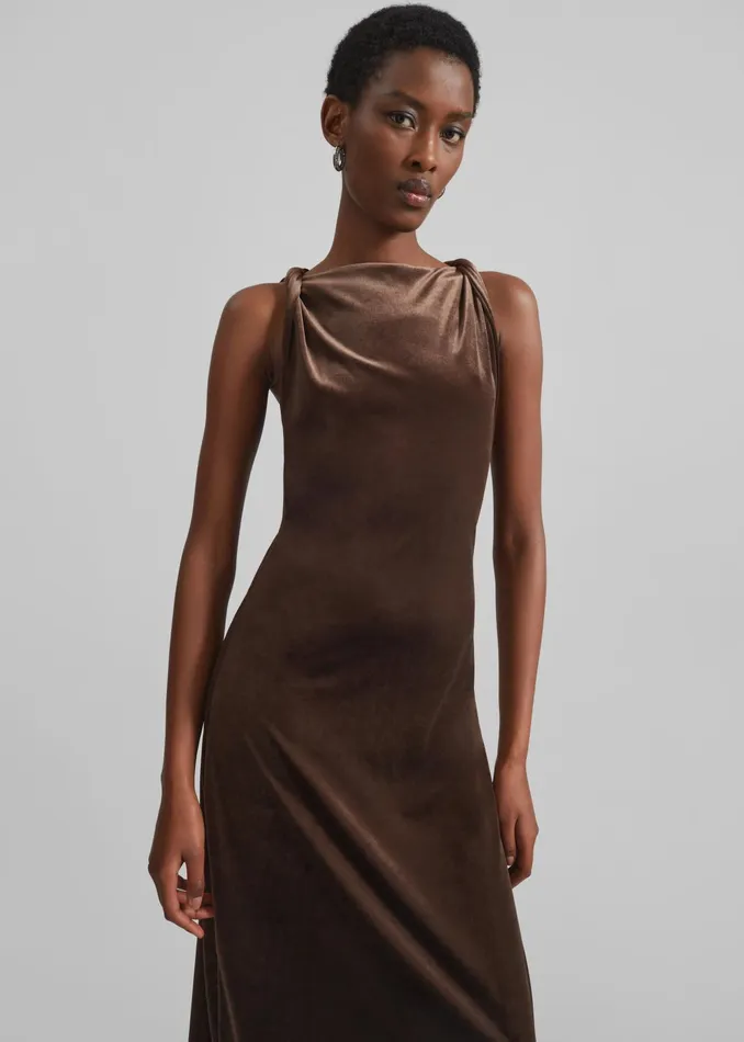 The Frankie Shop Dresses Sinai Twisted Velvet Dress 8211 Brown 8211 Women