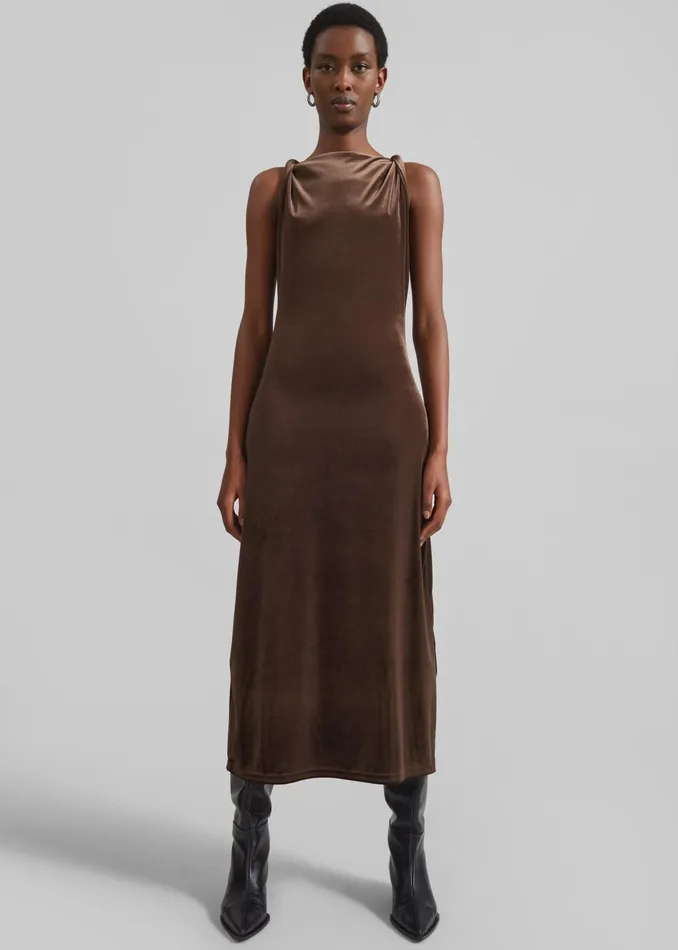 The Frankie Shop Dresses Sinai Twisted Velvet Dress 8211 Brown 8211 Women