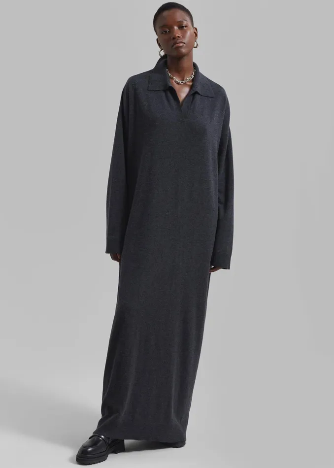 The Frankie Shop Dresses Siobhan Long Knit Dress 8211 Charcoal 8211 Women