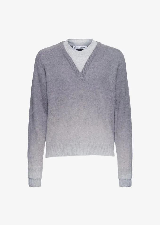 The Frankie Shop Knitwear Jw Anderson VNeck Gradient Jumper 8211 Dark Grey 8211 Women