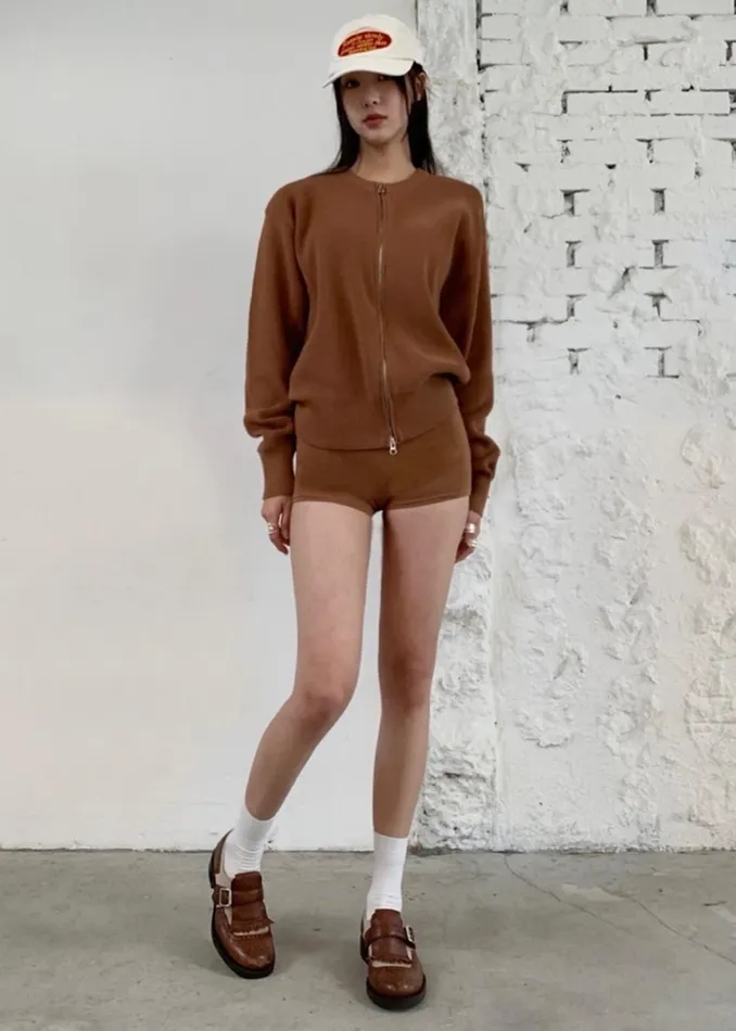 The Frankie Shop Knitwear Veronica ZipUp Cardigan 8211 Brown 8211 Women