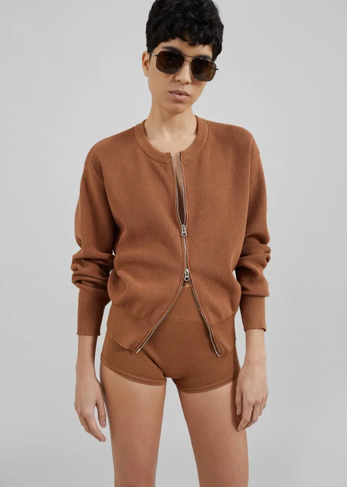 The Frankie Shop Knitwear Veronica ZipUp Cardigan 8211 Brown 8211 Women