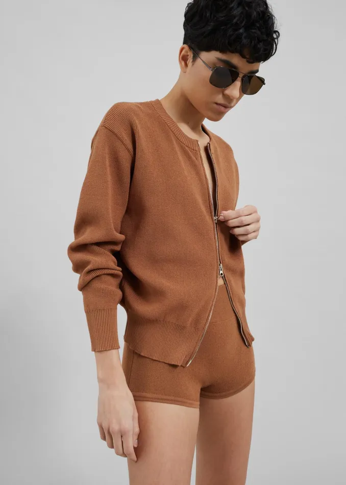 The Frankie Shop Knitwear Veronica ZipUp Cardigan 8211 Brown 8211 Women