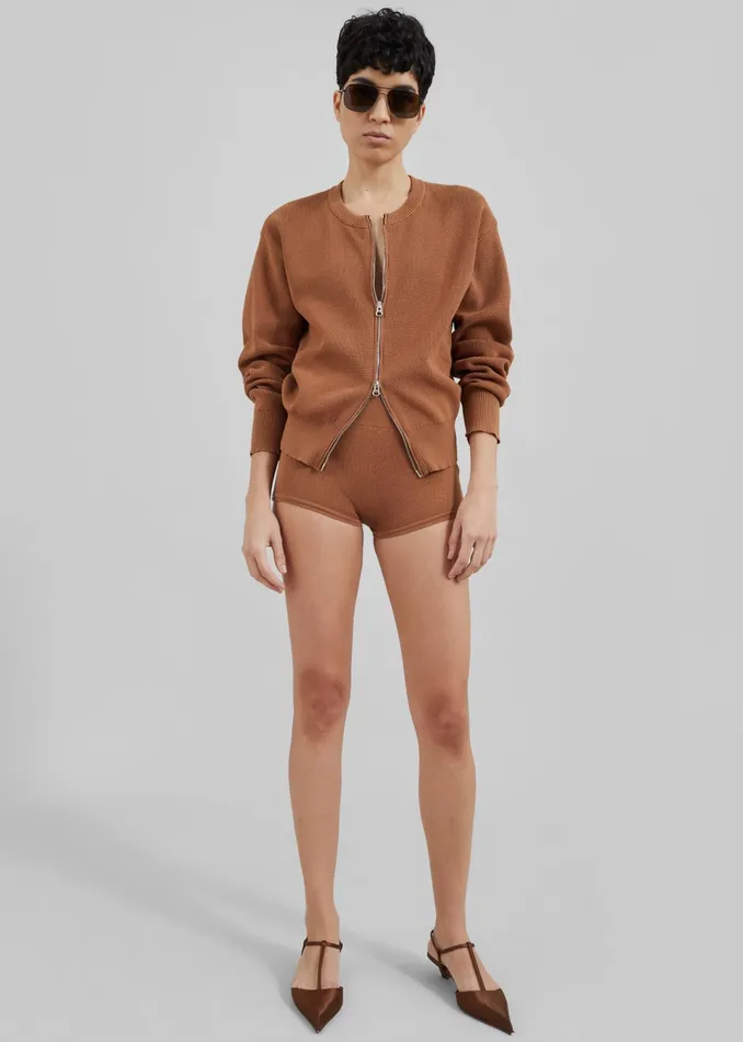 The Frankie Shop Knitwear Veronica ZipUp Cardigan 8211 Brown 8211 Women