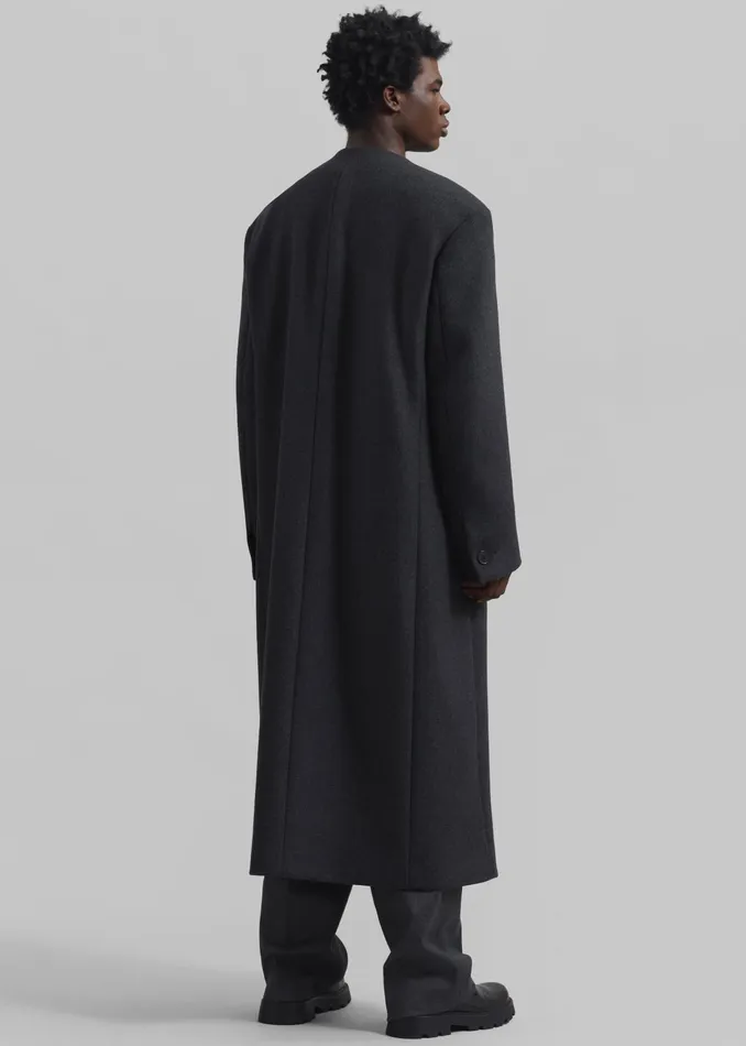 The Frankie Shop Outerwear Alistar Collarless Wool Coat 8211 Dark Grey Melange 8211 Men