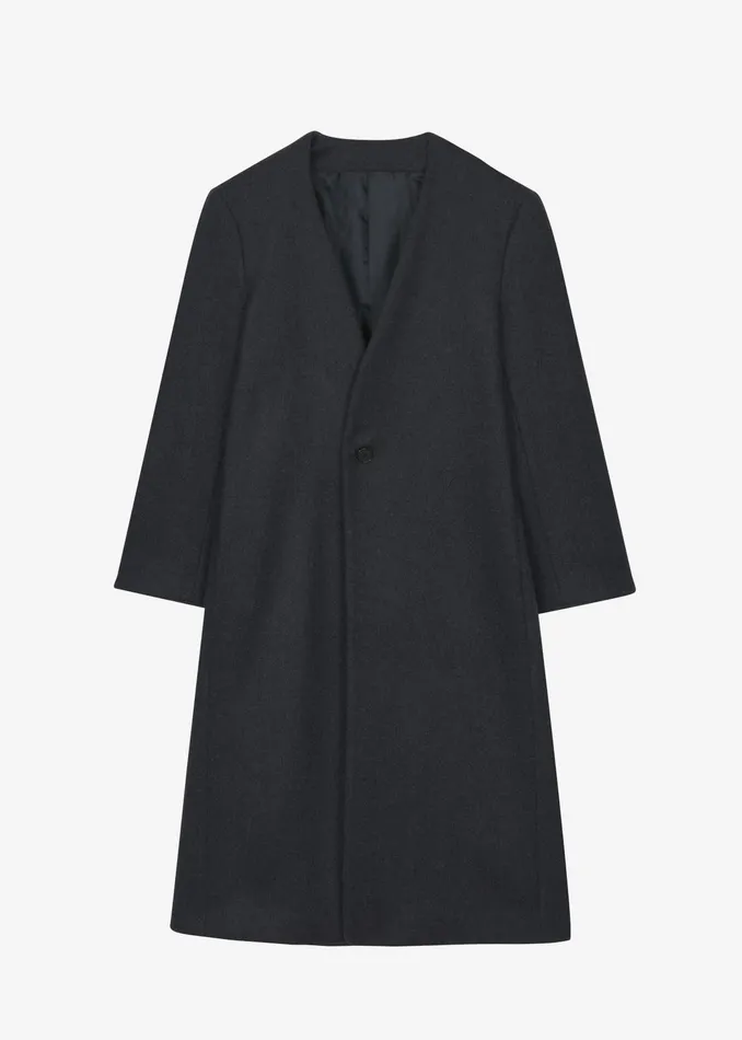 The Frankie Shop Outerwear Alistar Collarless Wool Coat 8211 Dark Grey Melange 8211 Men