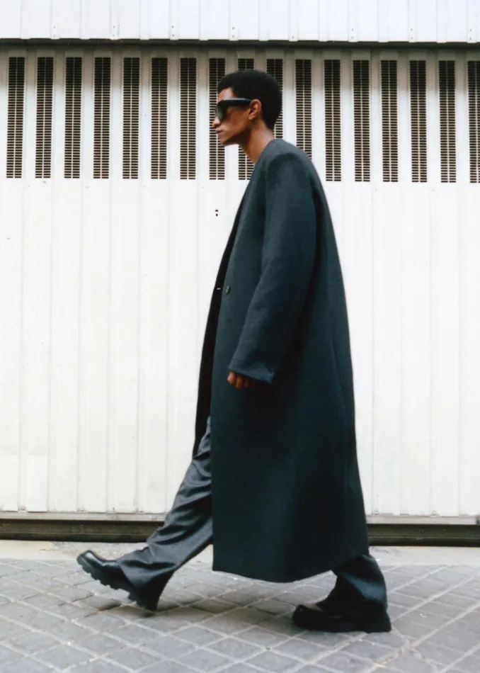 The Frankie Shop Outerwear Alistar Collarless Wool Coat 8211 Dark Grey Melange 8211 Men
