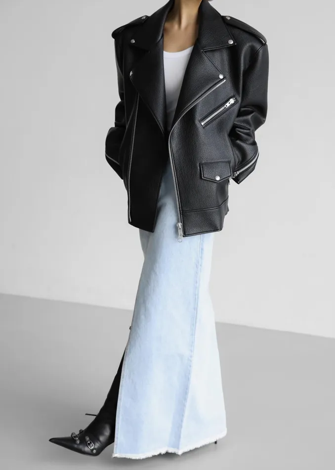 The Frankie Shop Outerwear Chicago Oversized Biker Jacket 8211 Black 8211 Women