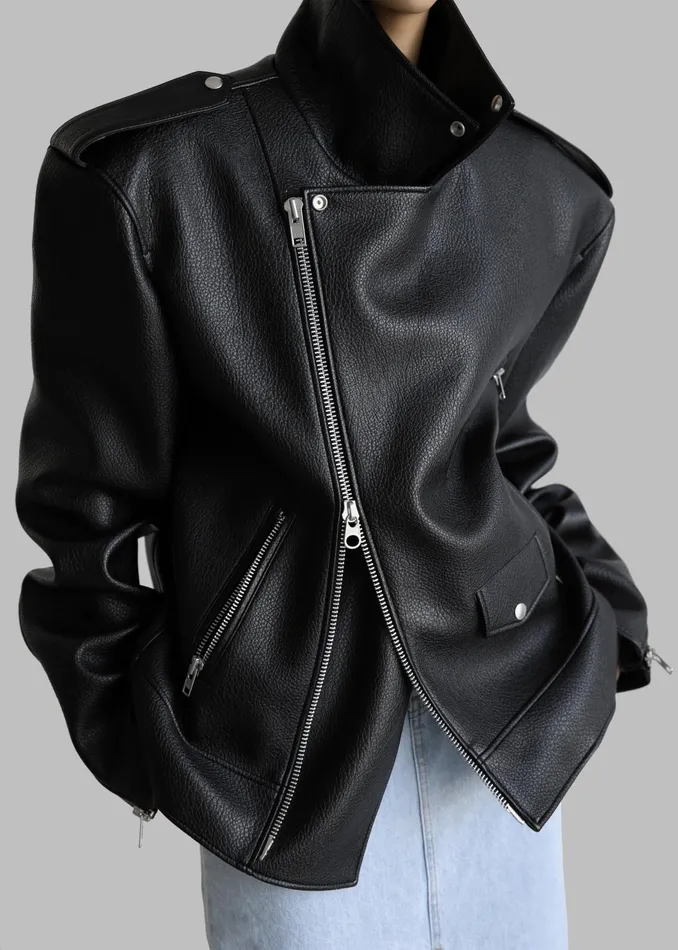 The Frankie Shop Outerwear Chicago Oversized Biker Jacket 8211 Black 8211 Women