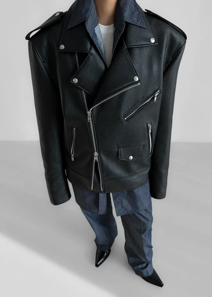 The Frankie Shop Outerwear Chicago Oversized Biker Jacket 8211 Black 8211 Women