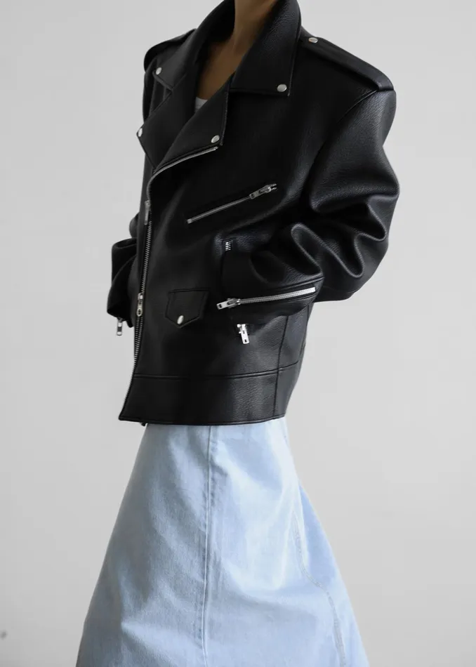 The Frankie Shop Outerwear Chicago Oversized Biker Jacket 8211 Black 8211 Women