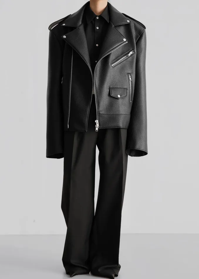 The Frankie Shop Outerwear Chicago Oversized Biker Jacket 8211 Black 8211 Women