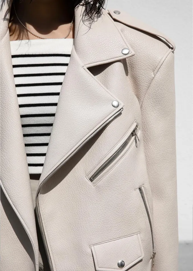 The Frankie Shop Outerwear Chicago Oversized Biker Jacket 8211 Cream 8211 Women