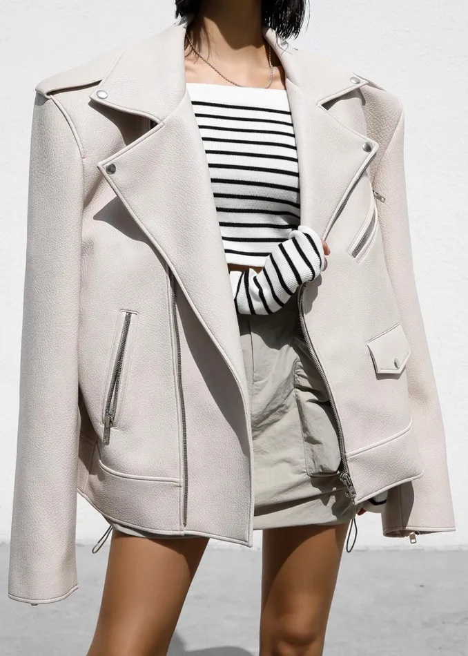 The Frankie Shop Outerwear Chicago Oversized Biker Jacket 8211 Cream 8211 Women