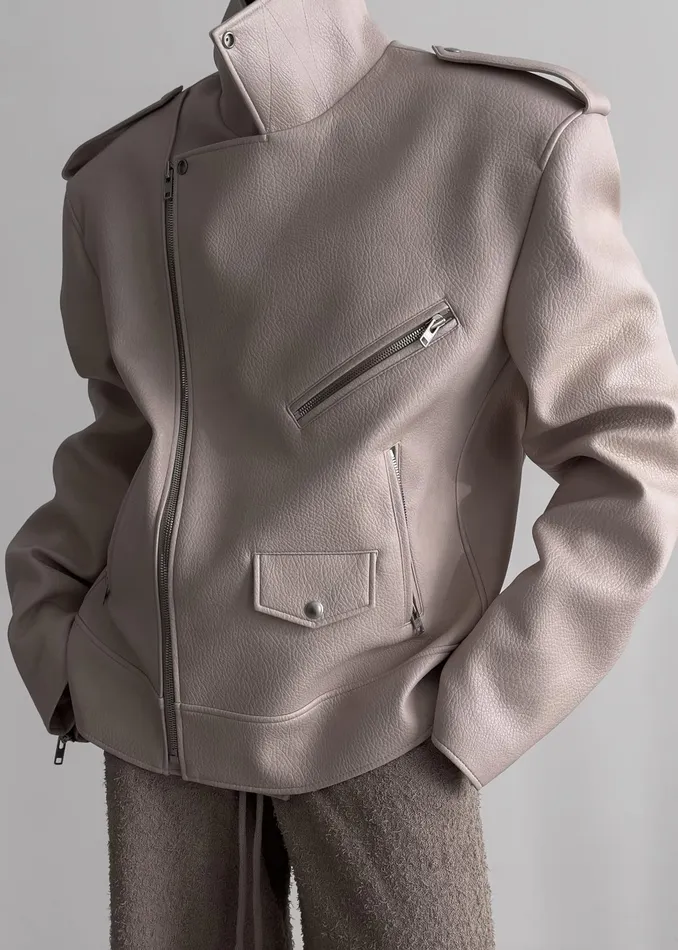 The Frankie Shop Outerwear Chicago Oversized Biker Jacket 8211 Cream 8211 Women