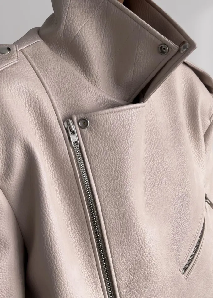 The Frankie Shop Outerwear Chicago Oversized Biker Jacket 8211 Cream 8211 Women