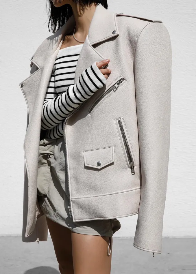 The Frankie Shop Outerwear Chicago Oversized Biker Jacket 8211 Cream 8211 Women