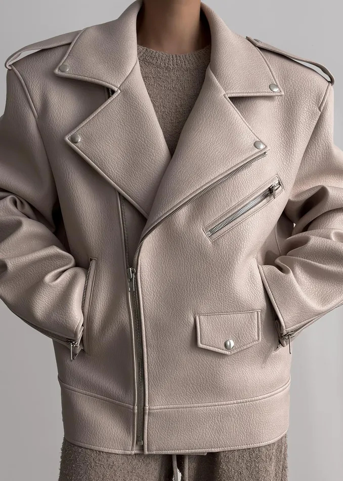 The Frankie Shop Outerwear Chicago Oversized Biker Jacket 8211 Cream 8211 Women