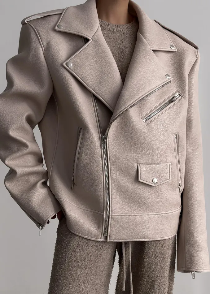 The Frankie Shop Outerwear Chicago Oversized Biker Jacket 8211 Cream 8211 Women