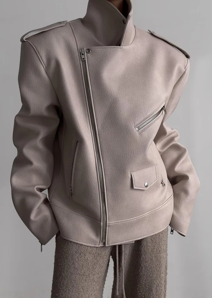 The Frankie Shop Outerwear Chicago Oversized Biker Jacket 8211 Cream 8211 Women