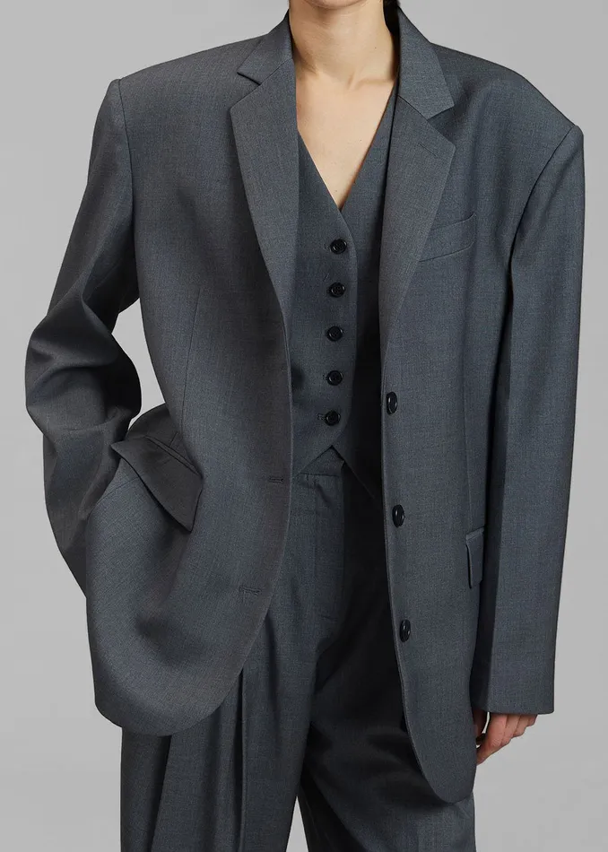 The Frankie Shop Outerwear Gelso Oversized Blazer 8211 Dark Grey Melange 8211 Women