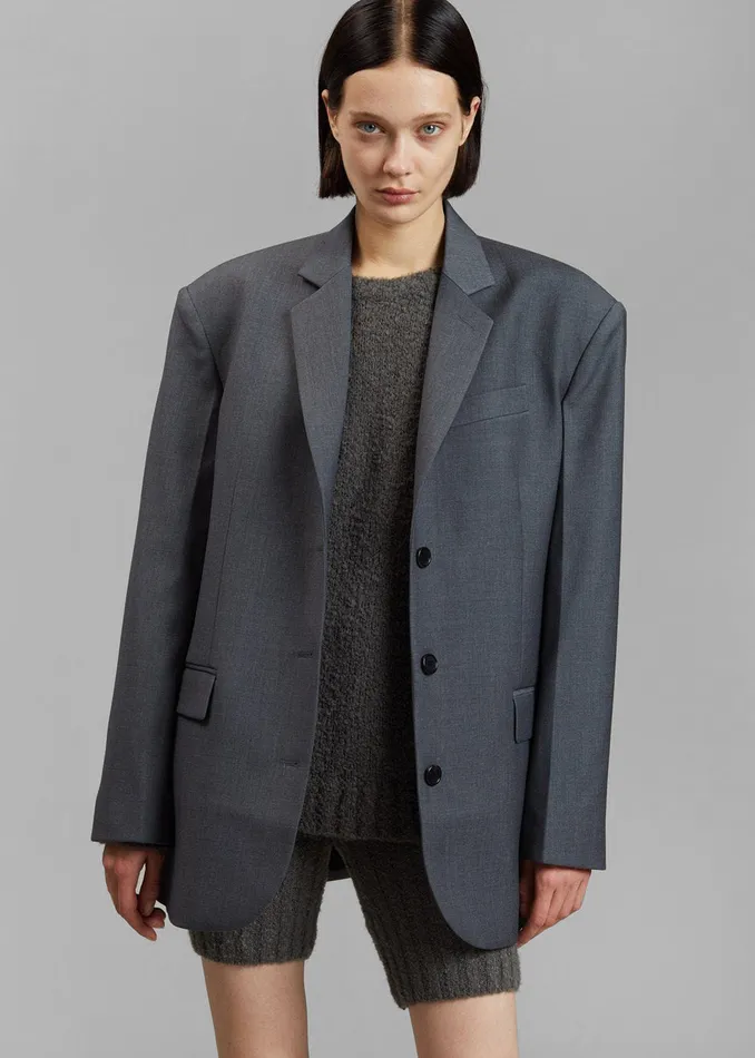The Frankie Shop Outerwear Gelso Oversized Blazer 8211 Dark Grey Melange 8211 Women