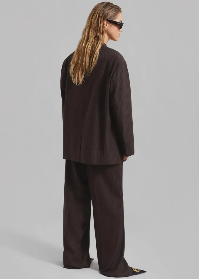 The Frankie Shop Outerwear Ivey Double Breasted Blazer 8211 BrownWhite Pinstripe 8211 Women