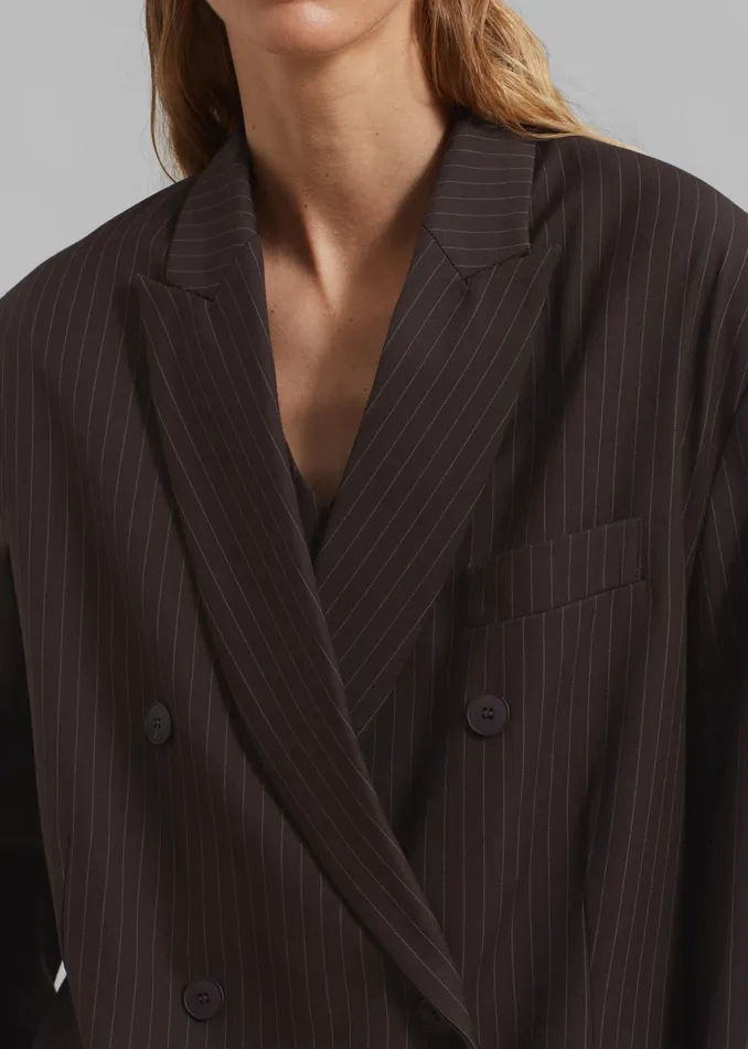 The Frankie Shop Outerwear Ivey Double Breasted Blazer 8211 BrownWhite Pinstripe 8211 Women