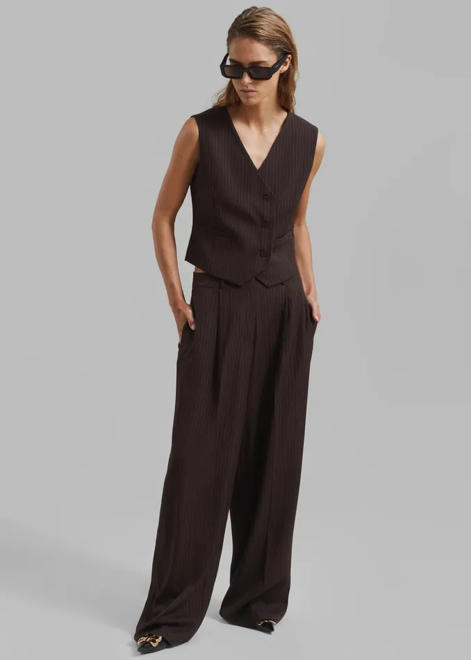The Frankie Shop Outerwear Ivey Vest 8211 BrownWhite Pinstripe 8211 Women